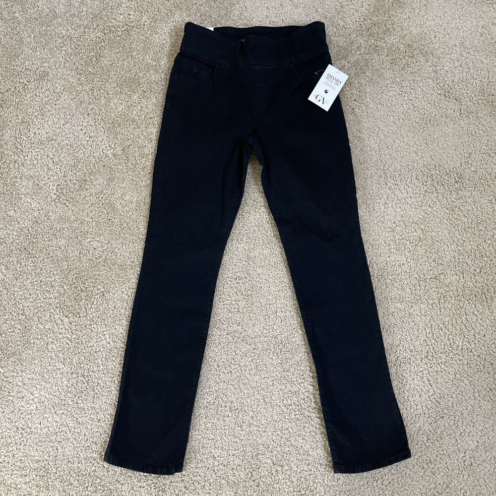 Gloria Vanderbilt Amanda Pants Black Women's 8 Slim High Rise Tapered Pull On